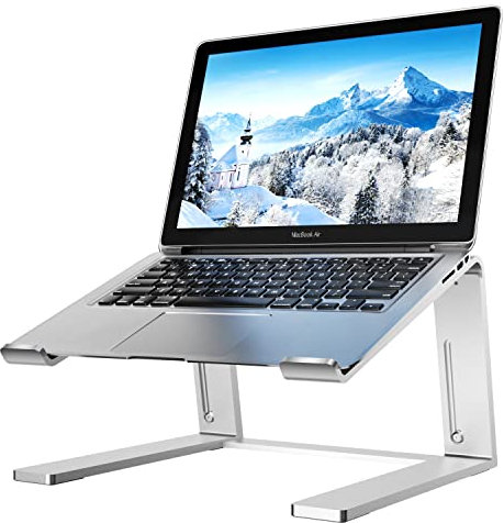 Firschoie Laptop Ständer Aluminium Robust, Tragbarer höhenverstellbarer Belüfteter Laptop Halterung, Kompatibel mit den meisten 10-17Zoll Laptops MacBook Pro Air, Dell, HP, Samsung(Silber)