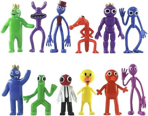 iFii Rainbow Friends Figuren, Mini Rainbow Friends Figuren Set, Kleine Regenbogen Freunde PVC Kuchenaufsätze für Fans (J, 12 Stück)