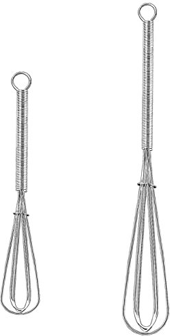 Juego de 2 batidores profesionales Plus, pequeño, batidor de globos, mini batidor, batidor de cocina, batidor de acero inoxidable, 12,7/17,8 cm, con mango para mezclar, espumar, remover