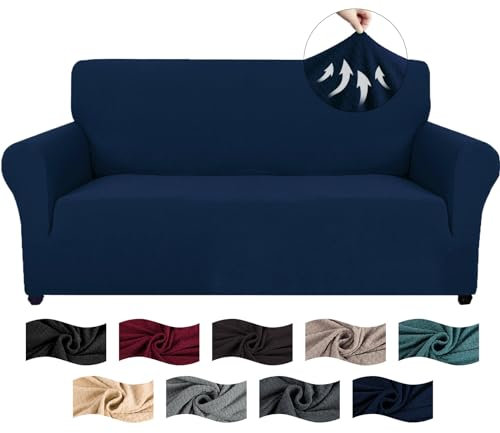 CYCMACO High Stretch Sofa Überzug 2 Sitzer, Sofabezug rutschfest, Couch Bezug Elastischer, Jacquard Sofahusse Mit Armlehnen, Universal Sofa Covers, Couchüberzug Waschbare, Dunkelblau