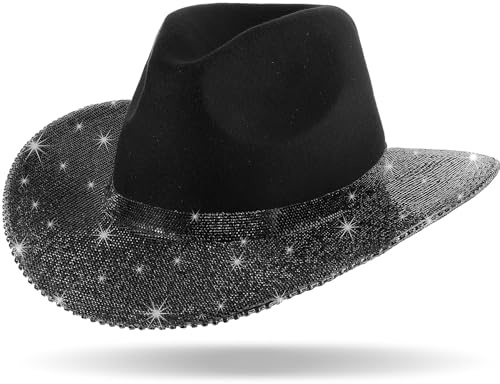 Hercicy Strass Cowboyhut mit Diamant Fransen Bling Cowgirl Hut mit Western Wide für Cosplay Hochzeit