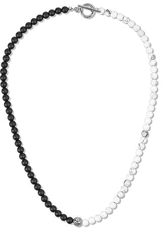GAVU Herren Geschenke Weißer Howlith und Matter Onyx Steinperlen Halskette