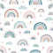 VmG-Store 1m Baumwollstoff zum Nähen 100% Baumwolle Nähstoff KEINE Meterware Kinderstoff Patchwork DIY Basteln Quilten Handwerken (Regenbogen Pastell Weiß Bc018)