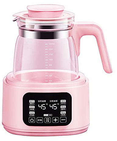 SEYFI 1.3L Glass Kettle, 720W, 360° Chassis Heating, Temperature Control, Pink