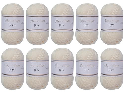 Utopia Crafts JOY Uni Strick- und Häkelgarn, Weich, Pflegeleicht, 100% Polyacryl, 10x 50 g Knäuel, 150m (Naturseide)