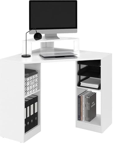 IDMarket - Bureau d'angle Harry Blanc Gain de Place Bureau Informatique avec rangements
