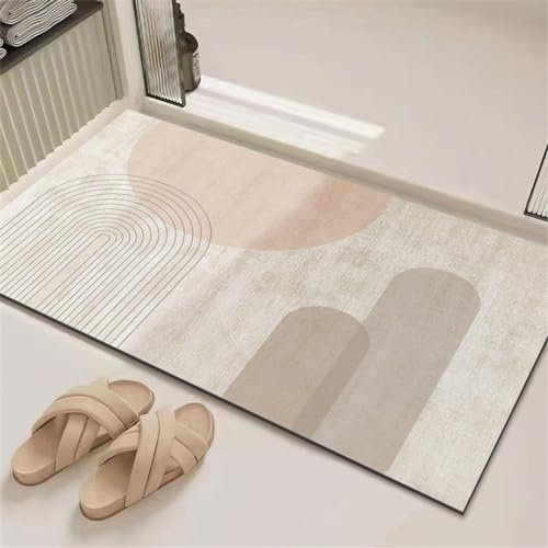 Hixingo Tapis de Bain Antidérapant, Tapis Salle de Bain Diatomite Absorbant Mat Tapis Douche Séchage Rapide, Microfibre Tapis Vaisselle Tapis d'Entré (80x120cm,Texture élégante 2)