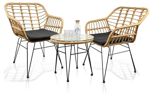 VCM 3-TLG Gartenmöbel Set | Sitzgruppe Essgruppe | 1x Tisch, 2X Loungestühle | Tisch Maße ca. H. 42 x B. 45 x T. 45 cm | Maße pro Stuhl ca. H. 79 x B. 57 x T. 52 cm | Lounge Set - Ragali