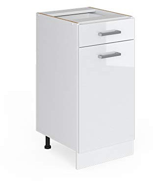 Vicco Meuble Bas Universel R-Line, Blanc Haute Brillance/Blanc, 40 cm avec tiroir, sans Plan de Travail