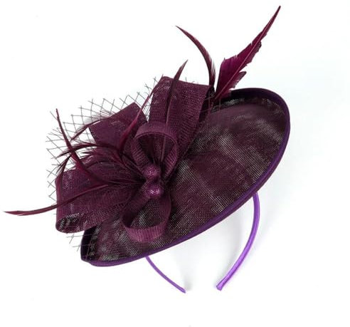 PJQUEKAIPJ Damen Fascinator Hut Imitation Sinamay Feder Tea Party Pillbox Blume Derby Hut Lila