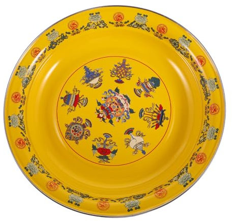 Warmhm Retro Enamel Plate Floral Design Yellow Serving Dish for Fruits and Snacks for Home Gatherings and Festivals