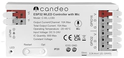 WLED Smart LED Strip Controller con microfono, utilizza app WLED, sincronizzazione con Alexa, Home Assistant, Hubitat, effetti di illuminazione RGB dinamici, sincronizzazione musica, cablaggio facile