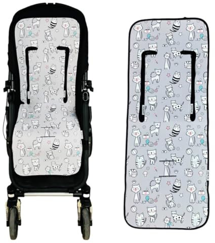 Colchoneta Silla de Paseo Universal Transpirable Idela para Verano con tejido 3d Cojín Silla de Paseo para el Cochecito o Silleta - danielstore (Premium-Cats gris claro)