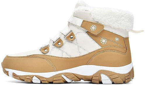VITIKE Damen Winterschuhe Warm Gefüttert Schneestiefel Herbst Outdoor Boots Winterstiefel,Weiß Braun,38 EU
