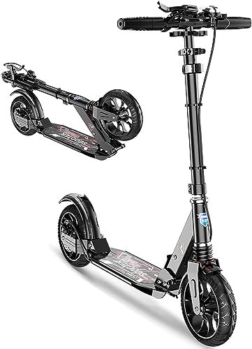 Cityroller Erwachsene 150 kg Tragfähigkeit, Kinder 16 Jahre, Big Wheel Scooter mit Bremsen und Stoßdämpfern, Kickboard klappbar und höhenverstellbar