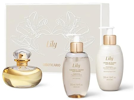 O Boticário Lily Coffret Set Regalo Para Mujer 3 Productos | Lily Perfume Eau de Parfum EDP 75ml, Lily Gel de Ducha Satinado 250ml y Crema de Ducha Satinada 250ml