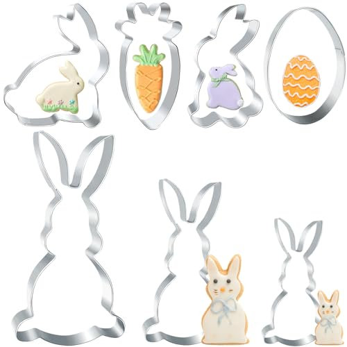 Osterhasen Ausstecher Ostern,7 Stück Hasen Ausstechformen Ostern Keksausstecher Edelstahl Hase Ausstecher Groß Ausstechform Plätzchenausstecher für Osterkekse Backen,Osterhase,Karotte,Osterei