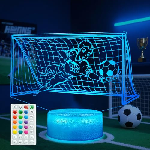 POSSHE Fußball Geschenk, 3D Nachtlicht, 16 Farben wechselnd, Fernbedienung mit Timer, RGB Blinkmodus und dimmbar, Fußball Lampe für Weihnachten Geburtstag Dekoration