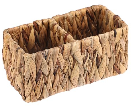 BSTKEY Support de télécommande à 2 emplacements en jacinthe d'eau naturelle | Organiseur de table tissé à la main pour sachets de thé et dosettes de café (sans accessoire)