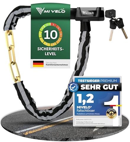 MIVELO Fahrradschloss Kettenschloss hohe Sicherheit 100cm lang I Fahrrad Schloss 8mm gehärteter Stahl I Ideal für E Bike, MTB & Rennrad (Mit Schlüssel & LED-Beleuchtung)