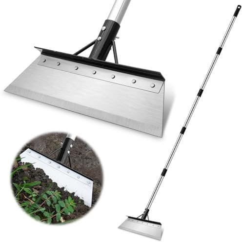 Garden Shovel with 200cm Adjustable 5-Section Handle & Gloves – Heavy-Duty Stainless Steel Hoe, 38cm Wide Blade for Gardening, Landscaping, Snow & Soil Removal – Ergonomic & Portable