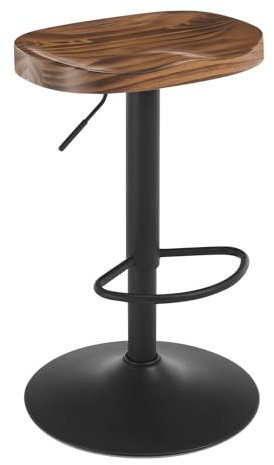 WOLTU Barhocker Einzeln, Hocker Höhenverstellbar Drehbar, mit Sattelsitz Fußstütze, Drehhocker aus Massivholz Metall, Küchenhocker Schminkhocker Arbeitshocker, Rustikales Braun, BH413vbn-1