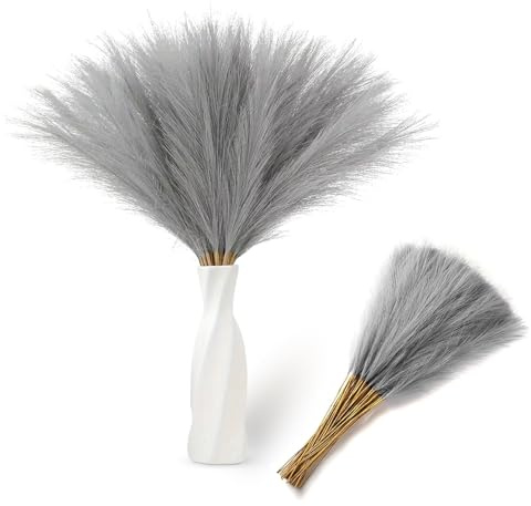 RXKFIGX 30 Stück Grau Pampasgras, Pampasgras Künstlich, 55cm Pampasgra Deko,Pampasgra Deko Trockenblumen Getrocknete Blumen Deko Kunstblumen Pflanzen für Hochzeit Büro Schlafzimmer Wohnzimme