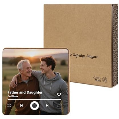 Personalised Music Fridge Magnet – Custom Picture & Spotify Song, Voice Recording – Gifts for Dad Him Fathers Day, Birthday, Xmas, Customised Musical Fridge Decor (Style 1)