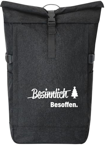 Huuraa Kurierrucksack Besinnlich Besoffen Tannenbaum 30-44 Liter Black Melange Fairtrade Rolltop Rucksack Geschenkidee