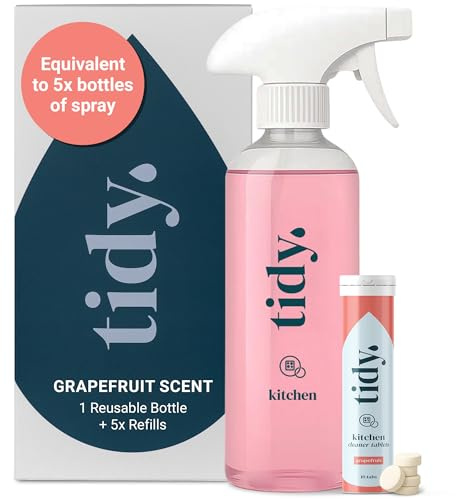 Tidy Kitchen Cleaning Kit, Bottle + 10 Tablets (5 Bottles), Grapefruit