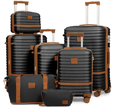 Joyway Kofferset Reisekoffer Set 7tlg Hartschale mit Beautycase Kosmetikkoffe mit 4 Rollen und TSA-Schloss Der Gepäcksets Enthält 1 Reisetasche und 1 Kulturbeutel Schwarz
