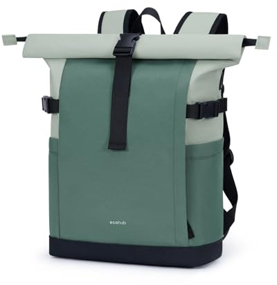 ECOHUB Rolltop Rucksack 20–27L, 15.6 Zoll Laptop Rucksack mit Schnellzugriff auf das Hauptfach ohne Öffnen des Rolltops, Urbaner Tagesrucksack für Alltag, Arbeit, Uni und Reisen(Forest Sage)
