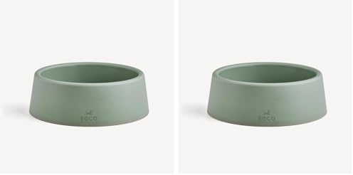 Beco Dog Bowl - Food & Water Steady Bowl, Recycled Plastic, Non-Slip Rubber Base, Olive Green, Large (Pack of 2)