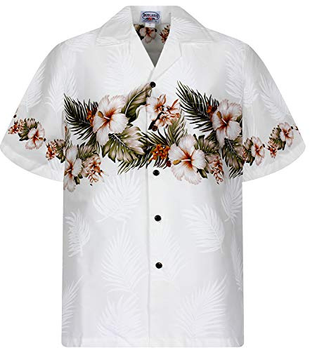 Pacific Legend Original Hawaiihemd, Kurzarm, Brustdruck, Weiß, S