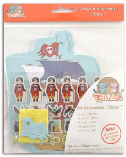 DRAEGER PARIS 1886 Teo & Zina KC27-SET 6 Einladungskarten Geburtstag Pirat Papier Mehrfarbig 15 x 15 x 0,1 cm