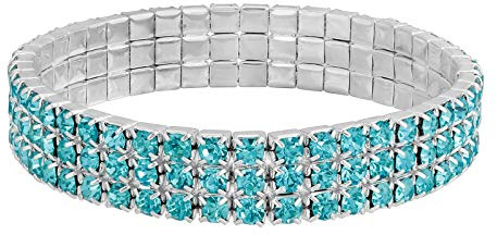 1928 Jewelry Classic 3-Row Lux Aqua Blue Rhinestone Stretch Bracelet