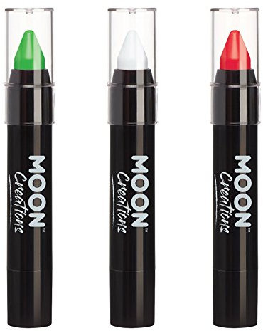 Moon Creations Pastello per il corpo in stick per pittura per il viso | Per bambini, adulti, festival, Halloween, Coppa del Mondo 2022, Rosso, verde, bianco, 3.2 gm