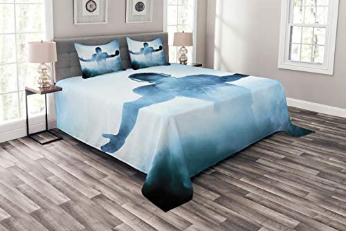 ABAKUHAUS Sport Tagesdecke Set, American Football-Held, Set mit Kissenbezügen Mit Digitaldruck, für Doppelbetten 264 x 220 cm, Blau