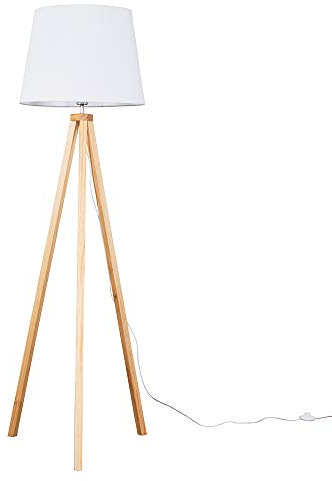 MiniSun | Modern Light Wood Tripod Design Floor Lamp with a White Tapered Shade | Floor Lamps & Torchieres, Home Décor & Improvement Essential | Includes Bulb [3000K Warm White]