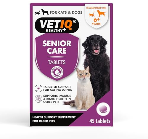 VETIQ Senior Care Cat & Dog Joint, Immune & Brain Supplement Tablets x 45 | For Pets 6+. Chondroitin & Glucosamine for Joints. Ginseng for Energy. Vitamins C & E Reduce Oxidative Stress