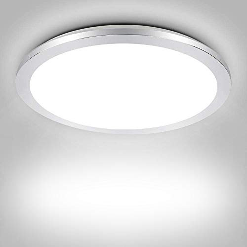 PADMA LED Ceiling Light for Bathroom 18W Flush Ceiling Light Fitting Chrome Cover Modern Ultra Slim Panel Ceiling Lights, Daylight, IP44 Waterproof for Bedroom, Hallway, Kitchen, Living Room