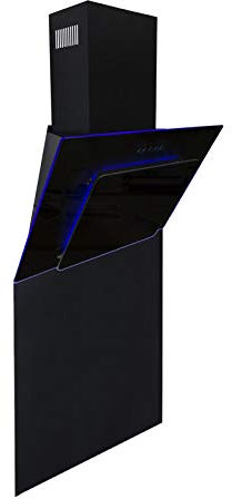 SIA AGE91BL 90cm Black Angled 3 Colour Edge Lit Kitchen Cooker Hood Chimney Extractor Fan & SP90BL Toughened Glass Splashback 90cm x 75cm