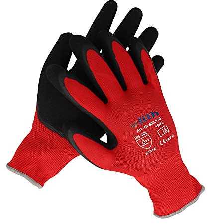 1 Paar ULITH® Feinstrick-Montagehandschuhe mit Latex-Soft-Beschichtung - rot/schwarz - Größe 9