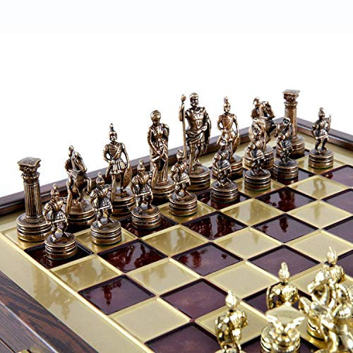 Greek Roman Army Chess Set - Brass&Copper - Wooden case Red Board