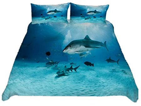 HNHDDZ Bettwäsche Set 3D Ozean Hai Drucken Bettbezug Kissenbezug Mit Reißverschluss Junge Mädchen (Stil 5,Bettbezug 135x200 cm + 1 Kissenbezug 80x80 cm)