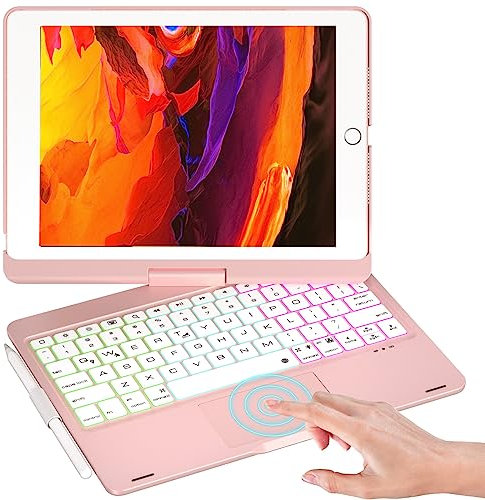 NOKBABO iPad 9th Generation Case with Keyboard, 360° Rotatable Touchpad and 7 Color Backlight & Pencil Holder for iPad 9th/8th/7th Gen 10.2 inch & iPad Air 3rd Gen/iPad Pro 10.5 inch - Rose Gold