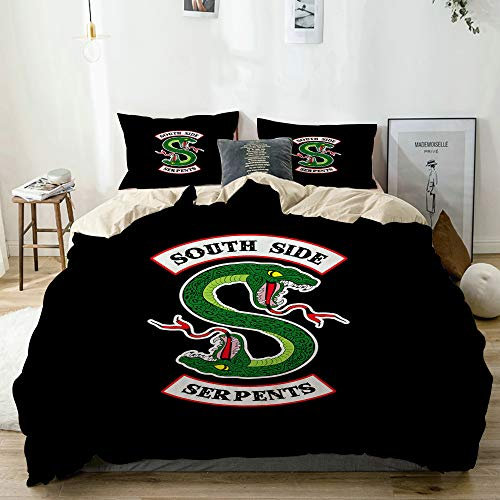 KOSALAER Bettwäsche Set,Riverdale - South Side Serpents,3 Teilig Bettbezüge Mikrofaser Bettbezug 200 x 200cm mit Reißverschluss und 1 Kissenbezug