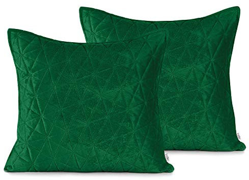 AmeliaHome 2 Kissenbezüge 45x45 cm grün zweiseitig Steppung Velvet Samt Laila