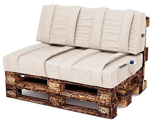 Spatium Palettenkissen Set abnehmbar Bezug wasserdicht Kaltschaum Palettenauflage Palettenpolster Palettenmöbel (Beige Langes Rückenkissen 120x40x10/20)