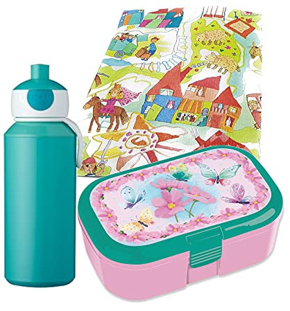 Lutz Mauder Brotdose Schmetterling und Trinkflasche türkis 400ml Perfekt für Grundschul- und Kindergartenkinder
